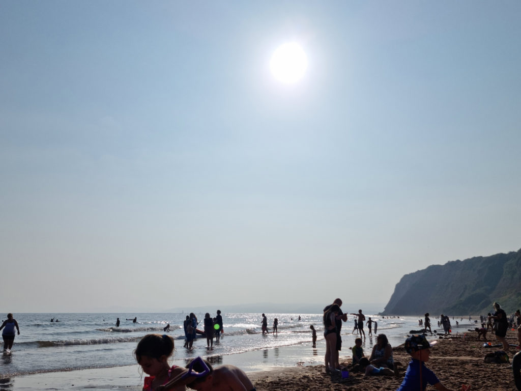 Families socialising on beach